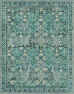 Bavni Washable Rug 6x9 Area Rug for Living Room Bedroom Dining, Washable Vintage Print Carpet, Ultra-Thin Chenille Low Pile Lightweight Rug with Non Slip Backing, Dark Green