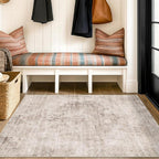Washable Beige Brown Rugs for Entryway Indoor - 3x5 Throw Rug for Large Kitchen, Bedroom Bedside, Bathroom, Mudroom, Mordern Abstract Medallion Light Brown Décor, Non Slip Low Pile Fade Resistant