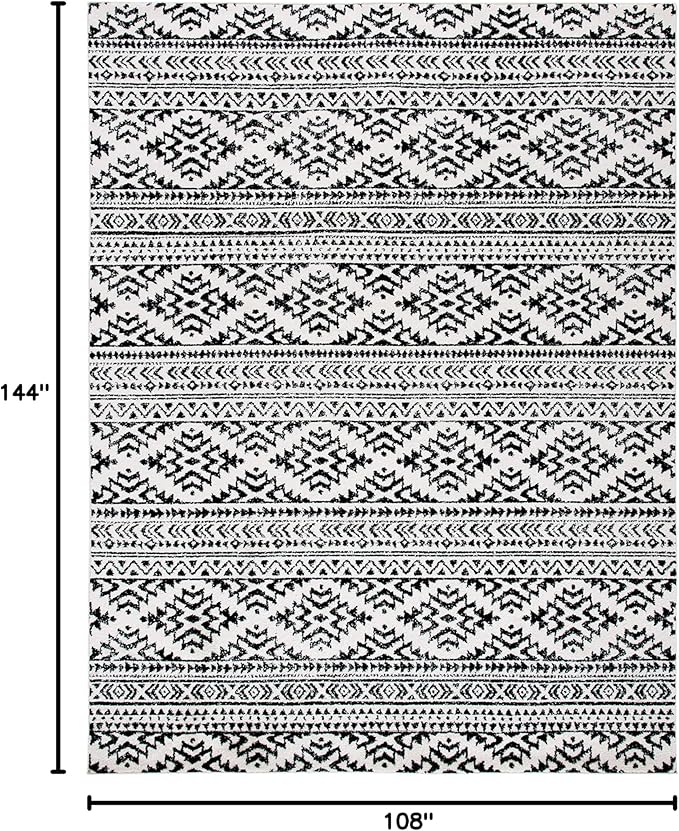 SAFAVIEH Area Rug 9x12 - Tulum Collection - Large - Ivory & Black, Moroccan Boho Tribal Design, Non-Shedding & Easy to Clean, Ideal for Living Room, Bedroom, Dining Space (TUL272B)