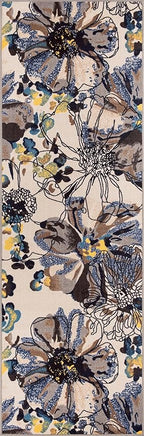 Rugshop Cream Bright Flowers Non Slip Non-Shedding Runner Rug for Hallway, Corridor and Kitchen, 2'7" x 12'