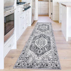 KOZYFLY Runners for Hallways 2x6 Ft Washable Kitchen Runner Rug Non Slip Runners for Entryway Indoor Printed Faux Wool Hallway Rugs Floor Carpet for Bedroom Kitchen Hall, Grey