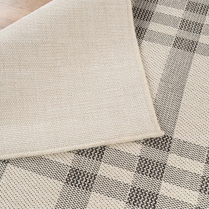 CAMILSON Easy Jute Rug 6x9, Indoor Outdoor Off-White Color Fiber Area Rugs for Entry, Living Room and Farmhouse Rug, Checkred Boho Woven Design, Easy-Cleaning, Washable Outside Carpet (6 x 9)