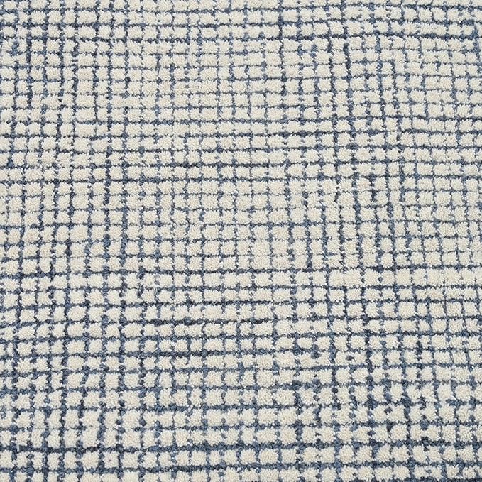 Hand-Tufted 100% Wool Pile Area Rug – Geometric Textured Grid Check Pattern – Thick and Durable Floor Carpet for Bedroom, Living Room, Kids Room, and Dining Area (Indigo Blue, 3' x 5')