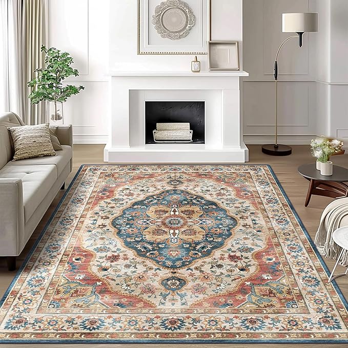 vivorug 6x9 Area Rug, Ultra-Soft Washable Rug for Living Room, Dinner Room, Bedroom, Non-Slip Vintage Beige Rug, Indoor Carpet Large Area Rug