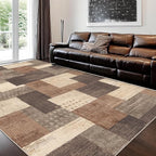 Modern Geometric Patchwork Indoor Area Rug for Living Room, Beige 4'x 6' Large Rug Rockwood Collection Hardwood Floors Decor for Bedroom, Beige Throw Carpet for Office Entryway Dining Room