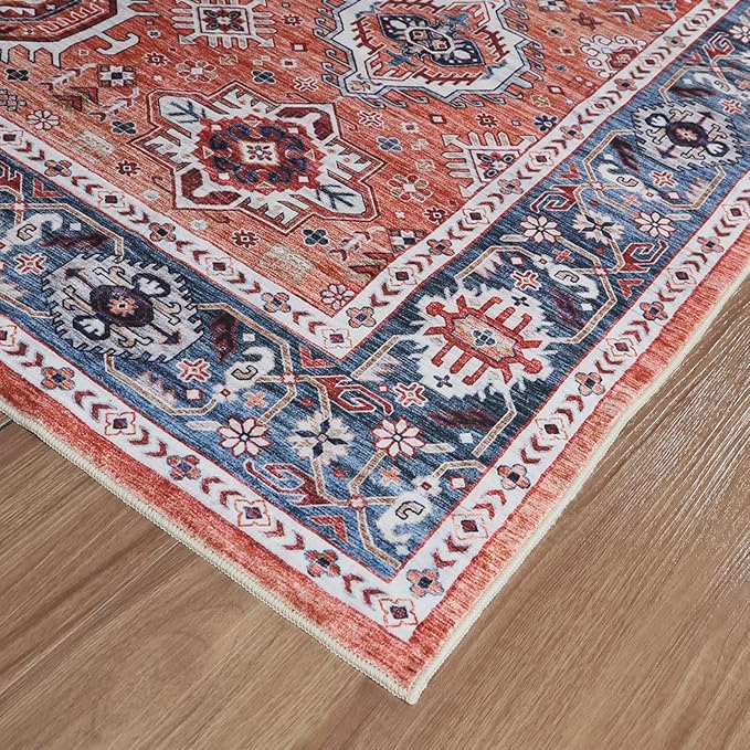 Dripex 8x10 Area Rugs - Stain Resistant Washable Rug Distressed Rugs for Living Room Dining Room Bedroom Anti-Slip Low-Pile and Soft Accent Rug Farmhouse Office Home Decor, Pet & Child Friendly