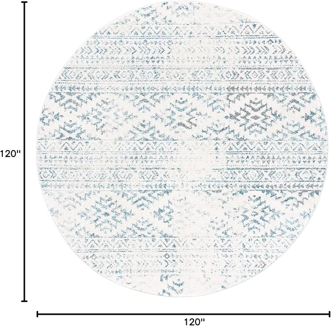SAFAVIEH Tulum Collection Area Rug - 10' Round, Ivory & Turquoise, Moroccan Boho Tribal Design, Non-Shedding & Easy to Clean, Ideal for Living Room, Bedroom, Dining Space (TUL272E)