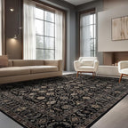 Area Rug Non Slip Machine Washable Ultra Soft Living Room/Bedroom/Kitchen/Outdoor/Classroom Black Gold, 9'×12'