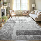 LOCHAS Rug for Living Room 6x9, Washable Soft Area Rugs for Bedroom, Abstract Carpet for Indoor Office Kids Dining Room Nursery Floor, Grey Geometric Vintage Home Decor, Non Slip, Pet Child Friendly