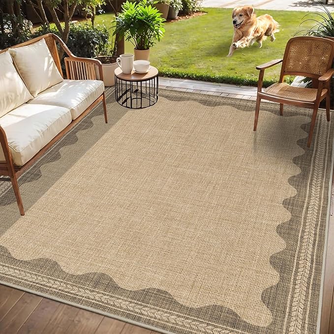 Scalloped Easy Jute Rug 5x7 Outdoor Rug Washable Rugs for Entryway Porch Non Slip Neutral Farmhouse Indoor Outdoor Carpet for Backyard Patio Office