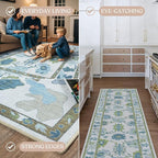 Fame Living Green Oushak Rug, Modern, Vintage, Turkish, Eclectic, Floral, Pastel, Washable, Large Area Rugs for Living Room, Dining, Bedroom, Girls, Boys, 7'5"x9'8"