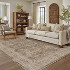 6x9 Rust Brown Washable Area Rug for Living Room Bedroom Neutral Soft Non Slip Rug Low Pile Vintage Distressed Carpet for Dining Room Nursery Office