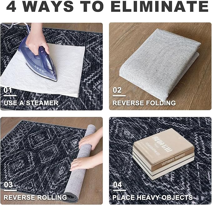 KILOCOCO Boho Kitchen Runner Rug 2x5 Washable Runner Rug, Soft Runners for Hallways Non Slip Printed Distressed Laundry Room Rug, Low-Pile Rug for Entryway/Bedroom/Living Room, Black/Navy
