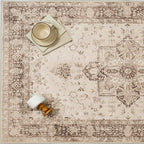 Brown 5x7 Area Rug Washable Vintage Living Room Carpet Non Slip Retro Distressed Low Pile Soft Oriental Medallion Thin Throw Rug for Kitchen Bathroom Office Bedroom Dining Room