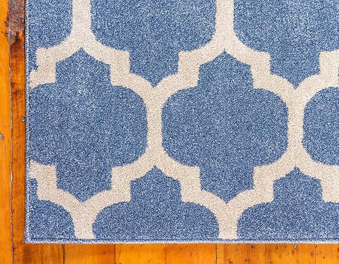 Rugs.com Lattice Collection Rug – 10 Ft Runner Light Blue Medium Rug Perfect for Hallways, Entryways