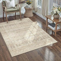 HUGEAR 3x5 Area Rug Beige Vintage Neutral Washable Bathroom Rug Soft Non Slip Distressed Carpet Low Pile Pet Friendly for Kitchen Bedside Entryway Hallway Porch Dining Room
