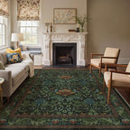 Bavni 8x10 Area Rugs for Living Room, Microfiber Machine Washable Non-Slip Vintage Floral Rug, Low Pile Lightweight Carpet for Bedroom, Dining Room, Home Office, Dark Green