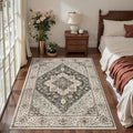 Tangsoo Vintage 3x4 Rug Washable Non Slip Small Indoor Accent Rug, Print Distressed Small Carpet, Soft Low Pile Rug for Living Room Dining Bedroom Bedside Entryway Grey Multi