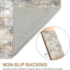 Bavni 9x12 Area Rugs Machine Washable Rug for Living Room, Modern Printed Rug Indoor Soft Area Rug for Bedroom Dining Room, Ultra-Thin Low Pile Carpet with Non Slip Rubber Backing, Ocher Gray