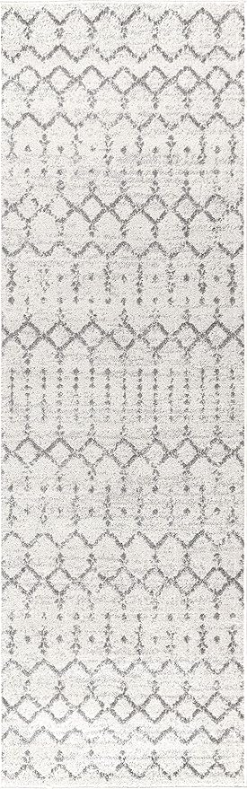 JONATHAN Y MOH101B-216 Moroccan HYPE Boho Vintage Diamond 2 ft. x 16 ft Runner-Rug, Bohemian, Southwestern, Casual, Transitional, Pet Friendly, Non Shedding, Stain Resistant, Easy-Cleaning, Cream/Gray