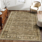 HelloTree Vintage Area Rug 3x5 Brown Entryway Office Washable Carpet Non Slip Backing Printed Distressed Rugs for Bedroom Vintage Boho Tribal Area Rugs for Bathroom Bedroom Dining Living Room-Brown