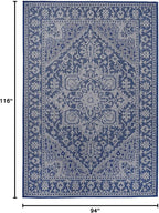 FH Home Flat Woven Outdoor Rug - Waterproof, Easy to Clean, Stain Resistant - Premium Polypropylene Yarn - Vintage - Large Patio, Deck, Sunroom - Amol - Blue - 7ft 10 in x 10ft 9in
