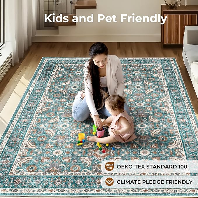 WITSHOCK Living Room Area Rugs 5x7: Soft Non-Slip Backing Washable Rugs Vintage Large Carpet for Bedroom Office Dining Room Kitchen Stain Resistant Home Decor Rug