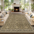 Washable Area Rug 9x12 Brown Rugs for Living Room, Vintage Boho Large Rug for Bedroom Dining Room Office, Distressed Floral Print Carpet for Under Table, Soft Non Slip Low Pile Throw Carpet Indoor Mat