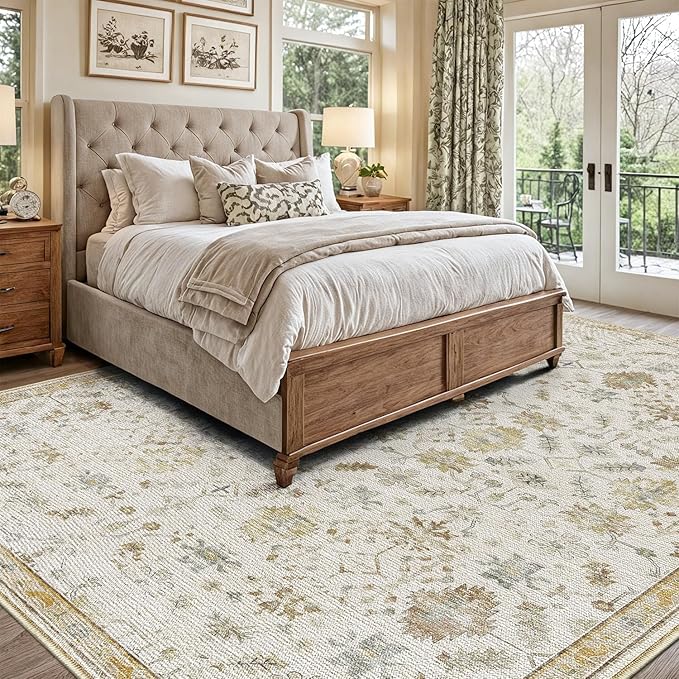 LUMI 5x8 Washable Area Rug for Living Room, Ultra Soft Traditional Vintage Rugs Non Slip with Rubber Backing, Low Profile, High Traffic, Stain Resistant Carpets, Ideal for Bedroom, Dining Room, Indoor