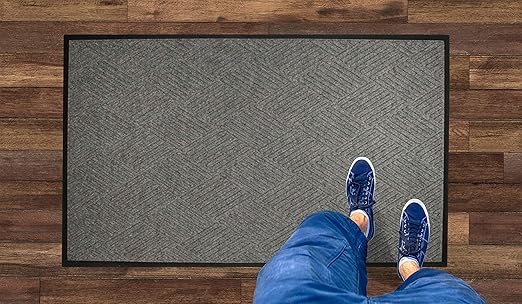 M+A Matting WaterHog Diamond | Commercial-Grade Entrance Mat with Rubber Border – Indoor/Outdoor, Quick Drying, Stain Resistant Door Mat (Medium Grey, 4' x 10')