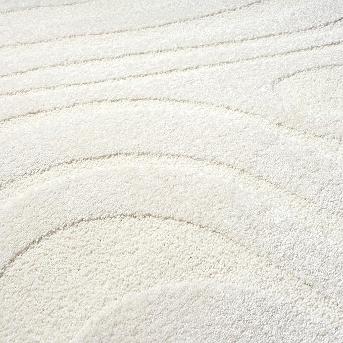 Abani Cozy Cream Area Rug for Living Room, Bedroom - Swirl Waves Pattern - 4' x 6' - Durable & Easy to Clean