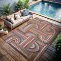 CAMILSON Indoor Outdoor Rug, Orange 9x12 Geometric Arch Striped Large Area Rugs for Patio and Home Areas, Easy-Cleaning Non-Shedding Living Room, Garden and Deck Washable Outside Carpet (9 x 12)