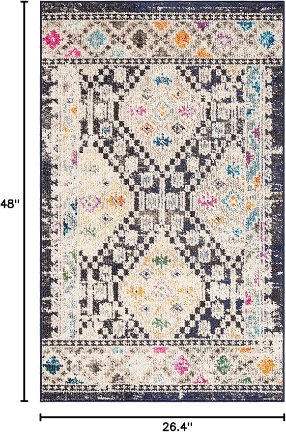 SAFAVIEH Madison Collection Accent Rug - 2'2" x 4', Black & Yellow, Boho Diamond Distressed Design, Non-Shedding & Easy Care, Ideal for High Traffic Areas in Entryway, Living Room, Bedroom (MAD418Z)