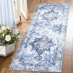 COMSLE Boho Runner Rug, 2x6 Washable Rugs for Hallway Faux Wool Small Throw Rug Distressed Kitchen Area Rug Non-Slip Laundry Room Rug Carpet Runner for Entryway Indoor Bedroom (Blue)