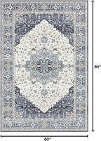 Dripex Vintage 5x7 Area Rugs - Large Washable Area Rug for Living Room Bedroom Oriental Medallion Floral Print Floor Carpet Low-Pile Indoor Soft Non-Slip Accent Rug Farmhouse Home Office Decor