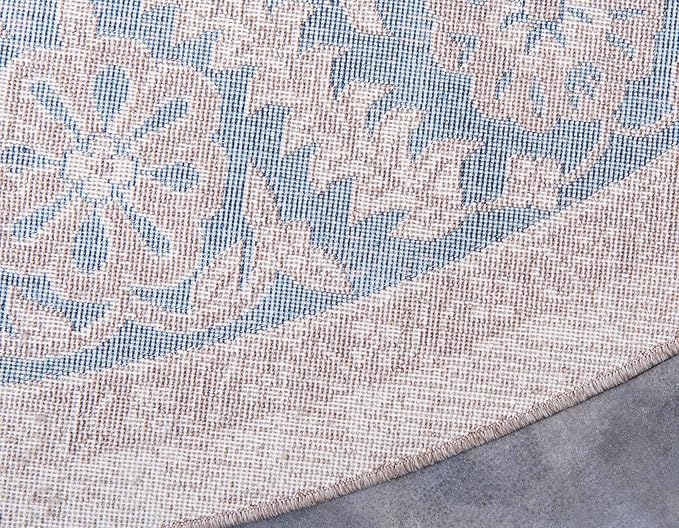 Unique Loom Salzburg Collection Classic Traditional Design Oriental Inspired Border Area Rug (8' 0 x 8' 0 Round, Beige/Blue)