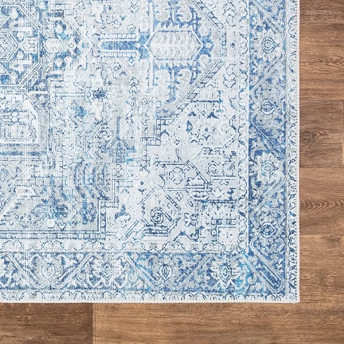 Bloom Rugs Washable Non-Slip 9' x 12' Rug - Blue/Gray Traditional Area Rug for Living Room, Bedroom, Dining Room, and Kitchen - Exact Size: 9' x 12'