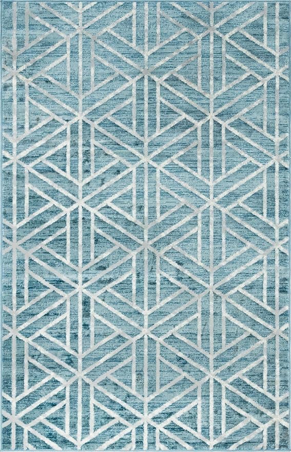 Rugs.com Lattice Trellis Collection Rug – 5' x 8' Blue Low-Pile Rug Perfect for Living Rooms, Large Dining Rooms, Open Floorplans