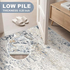 Square Area Rug Living Room Rugs - 8x8 Washable Large Soft Indoor Neutral Modern Abstract Low Pile Rug Carpet for Bedroom Dining Room Farmhouse Home Office - Beige Blue