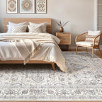 6x8 Area Rug Living Room: Washable Boho Large Neutral Vintage Soft Rugs Stain Resistant Farmhouse Non Slip Indoor Floor Carpet for Bedroom Nursery Kids Playroom Office Dining Room Home- Ivory Gray