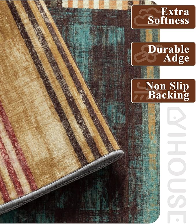 YIHOUSE Brown Entryway Rug 2x3, Small Burnt Orange Area Rug, Vintage Welcome Mats for Front Door, Farmhouse Kitchen Rugs Washable, Geometric Area Rug for Indoor Entrance, Beige Boho Rugs for Entryway