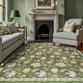 jinchan Elora 8x10 Floral Rug for Living Room Washable Bedroom Rug Vintage Romance Design Non Slip Thin Indoor Floor Cover Large Low-Profile Throw Carpet for Dining Room Office, Green