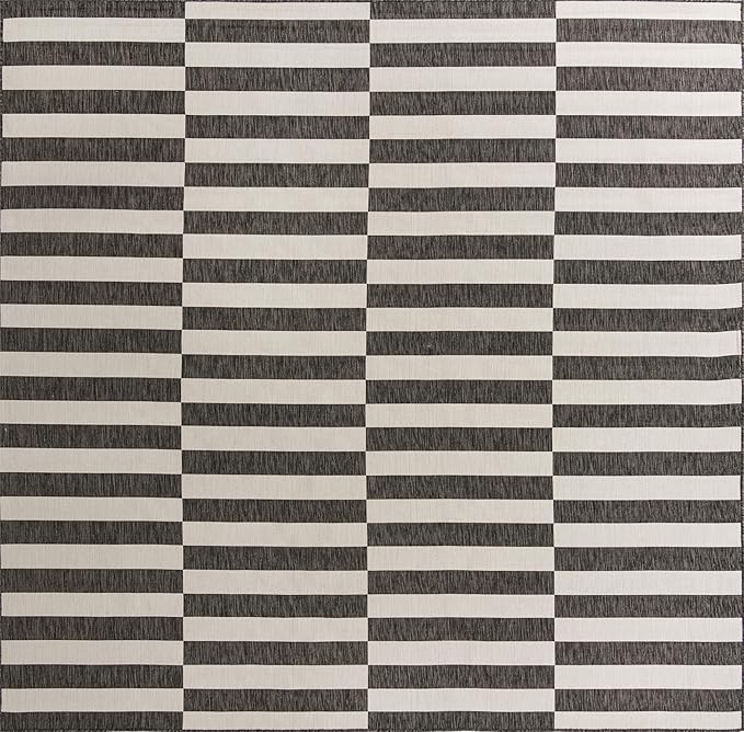 Unique Loom Outdoor Striped Collection Area Rug - Striped (10' 8" Square, Charcoal/Ivory)