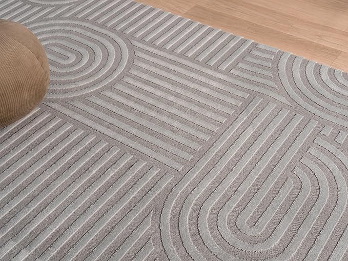 Annabel Modern Geometric Area Rug for Living Room, 4x6 Contemporary Arched and Linear Gray Rug, High-Low Pile Stain Resistant Carpet for Bedroom, Dining Room or Kitchen (4' x 6', Gray)