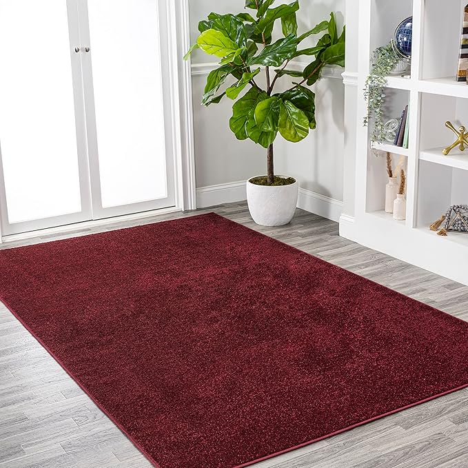 Eyely UES100Q-9 Supersoft Haze Solid Low-Pile Indoor Area Rug Casual;Contemporary;Solid;Traditional, Bedroom, Kitchen, Living Room, Easy-Cleaning, Non-Shedding, 9 X 12, Dark Red