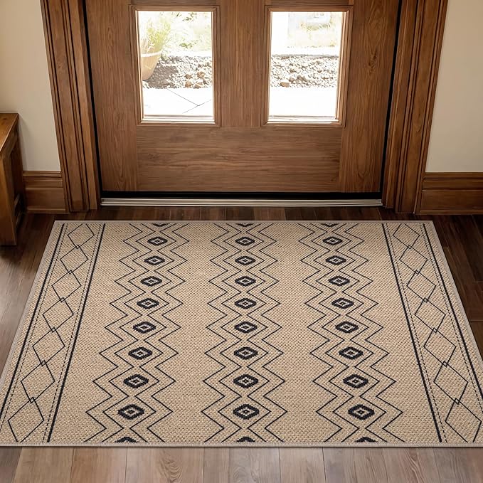 Tangsoo Easy Jute 2x3 Outdoor Rug,Non Slip Small Machine Washable Rug for Entryway,Ultra Thin Mat Boho Non Shedding Indoor Capet for Kitchen Bedroom Front Door Entrance