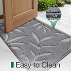 LUMI Indoor Door Mat 48x72, Washable Front Doormat with Welcome Leaf Pattern, Non-Slip Rubber Back Absorbent Mats for Entrance, Patio, Garage, Light Grey