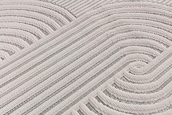 CAMILSON Modern Rug 10x14 Luxury Swirl Curved Large Micro Loop Area Rugs Soft High-Low Pile Stain Resistant Easy to Clean Non-Shedding Durable Living Room Kitchen Indoor Carpet (White)