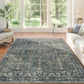 8x10 Washable Rugs for Living Room, Soft Large Rugs Blue Area Rug, Indoor Vintage Carpet for Bedroom Dining Room Office, Rubber Backed Non Slip Low Pile Mat, Deep Blue