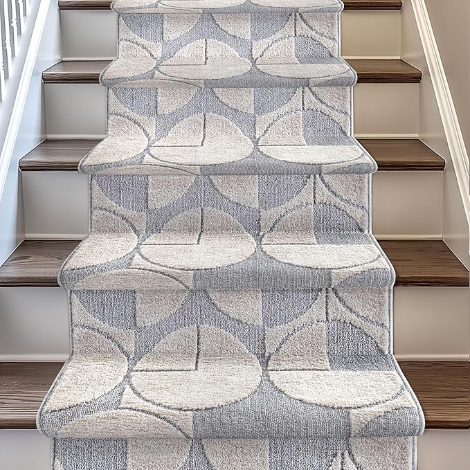Well Woven Custom Size Hallway & Stair Runner- Harlow Harmony Ivory/Grey 27 Inches Wide x 19 Feet Long Runner (27" x 19') Runner Rug - Modern Geometric Pattern, Ultra-Soft, Easy-Clean